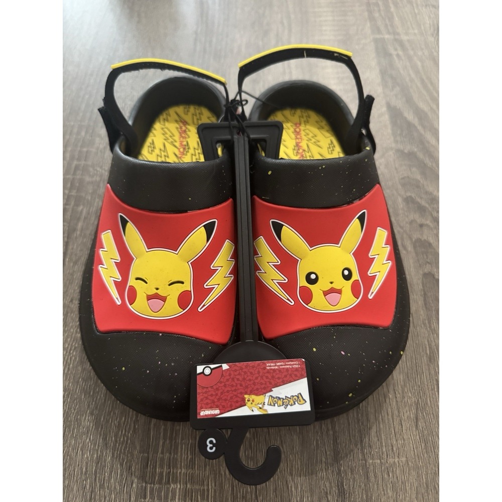 Pokemon Pikachu Slide On Clogs Youth Size 3 Red, Black & Yellow Adjustable Strap